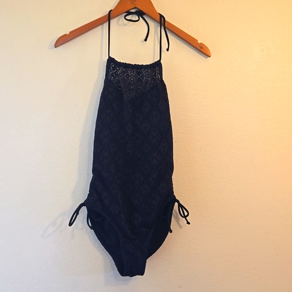Crochet High Neck Halter One Piece Swim Suit - Picture 1 of 11